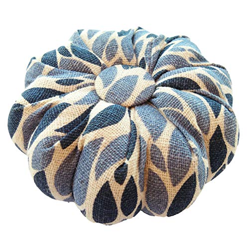 CUSHYSTORE Leave Navy Blue Pincushion Garden White Leaf Pin Needle Cushion Cute Small Size Pumpkin Pins Needles Holder Safety for Sewing Girl Women Gift Craft Handmade Quilting 3.5 Inch