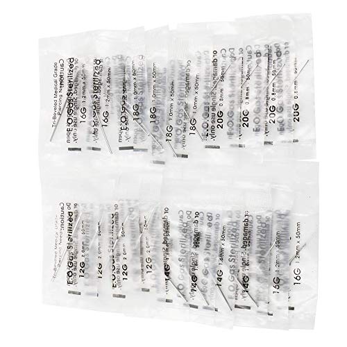 Romlon Piercing Kit, 36PCS Professional Piercing Kit 14G 16G 18G Steel Piercing Needles Belly Ring Tongue Tragus Nipple Lip Nose with Alcohol Pads for Piercing Kit and Piercing Supplies