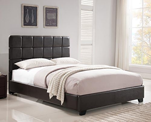 Mantua Kenville Brown Upholstered Platform Bed – Easy to Assemble Faux Leather Platform Bed for King Beds, Dress Up your Bedroom, No Box Spring Needed – Model