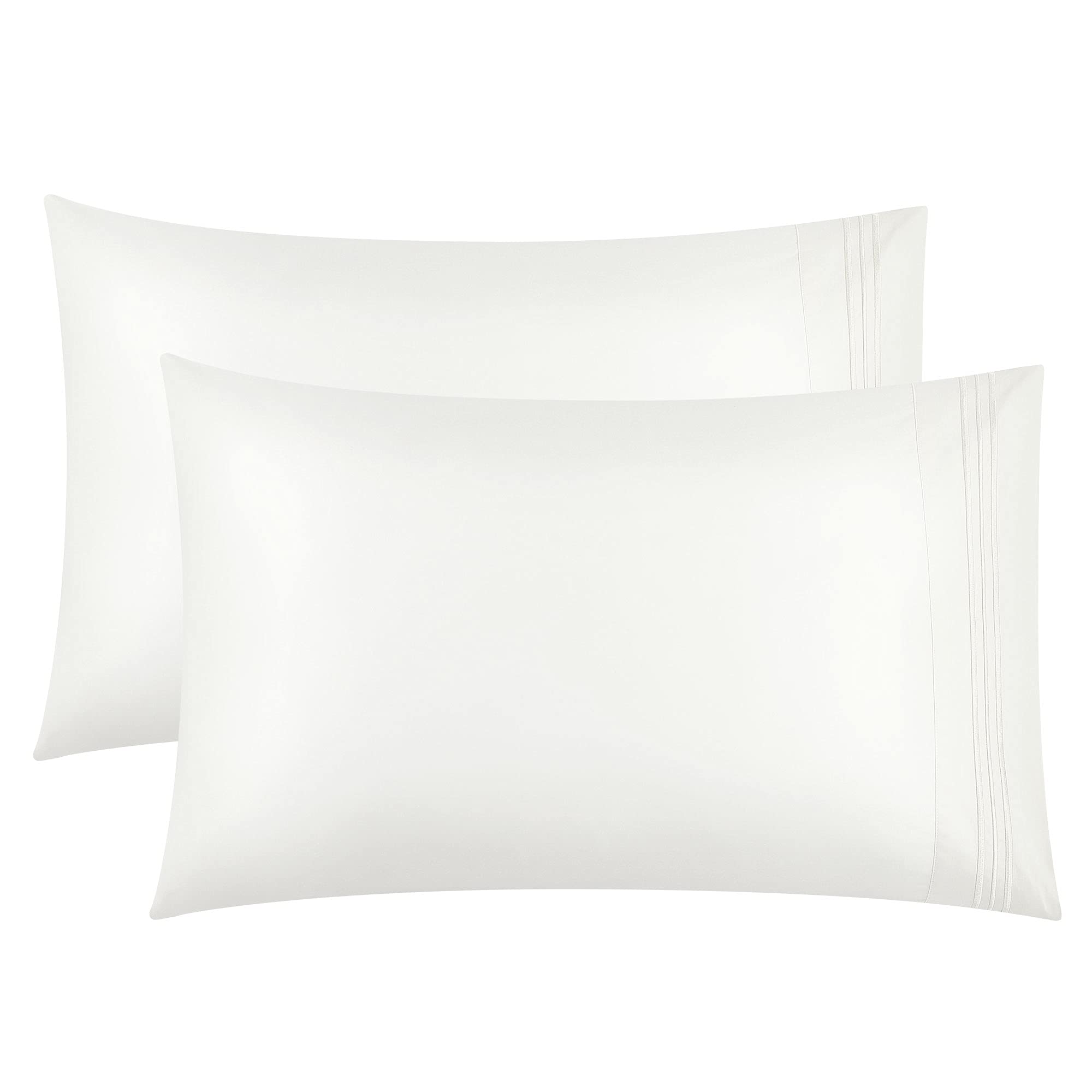 PiccoCasa Pillow Cases 2 Pack, 600 Thread Count 100% Cotton Sateen Weave Pillowcases Embroidered Housewife Plain Pillow Cover White 50 x 75cm