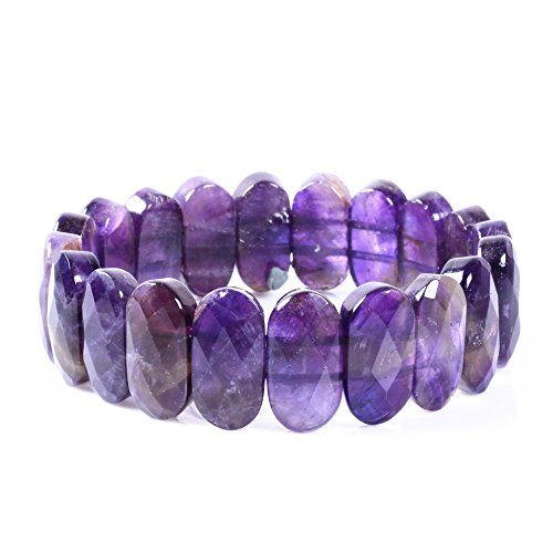 20mm Faceted Purple amethyst gemstone oval beads stretchable bracelet 8"