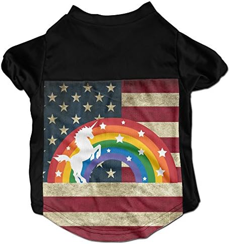 Unicorn Rainbow Cartoon Silhouette Costumes, Clothing, Shirt, Vest, T-shirt, Puppy Pet Dog Cat Fashion 100% Polyester Fiber Tee Gift For Any Animal Fan Lovers Black Small
