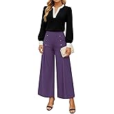 YSYOKOW Womens Elastic High Waisted Wide Leg Pants Loose Casual Long Palazzo Trousers with Button Decor and Pockets