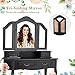 CHARMAID Vanity Set with Tri-Folding Mirror and 4 Drawers, Makeup Dressing Table with Cushioned Stool, Makeup Vanity Set for Women Girls Bedroom, Makeup Table and Stool Set (Black)