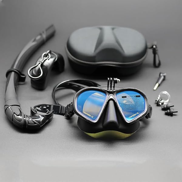 Professional Low Volume Freediving Mask - Anti-Leak Tempered Glass With Camera Mount & Snorkel
