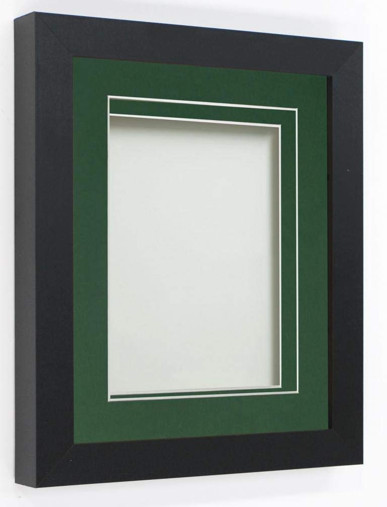 Frame Company Rickman Box 3D Photo Frame, Wood, Black with Bottle Green Mount, 9x7 for Image Size 8x6 inch