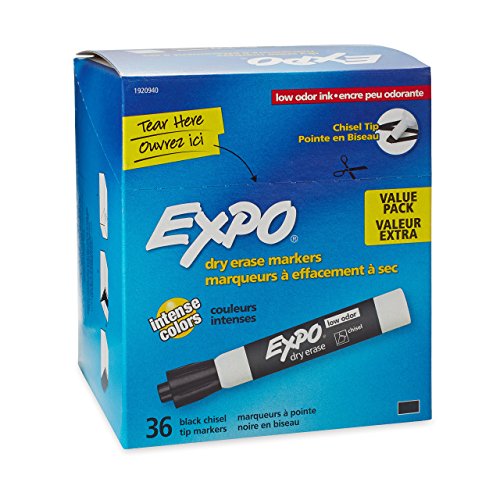 EXPO Low Odor Dry Erase Markers, Chisel Tip, Black, 36 Count (Certified Refurbished)