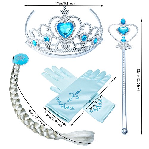 Princess Elsa Dress up Party Accessories Blue Favors 4 Pcs Gifts Set - Gloves Tiara Wig and Wand