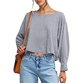UNCLECAT Womens Long Sleeve Crop Tops Oversized Cropped Tshirts Crew Neck Loose Fit Fashion Workout Tee Shirt