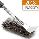 [2018 Upgraded]BBQ Grill Brush and Scraper, 18 Inches 3 in 1 Barbecue Cleaning Brush with Stainless Woven Steel Wire Bristles & Soft Comfortable Handle - Safe for Porcelain, Ceramic, Steel, Iron
