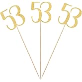 Gold Glitter 53rd Birthday Centerpiece Sticks, 12-Pack Number 53 Table Topper Anniversary Party Decorations