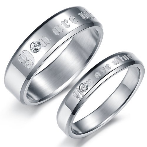 Bling Beauty Jewelry Novelty Cz Lover Couple Rings "You Are Mine" Titanium Steel Finger Rings Wedding Engagement Bands