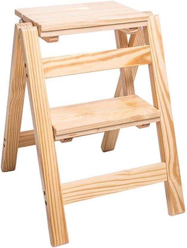 Sgabello Scaletta Pieghevole In Legno Di Pino - 2 In 1, Portata 150 Kg, Per Casa E Giardino - Foto 6