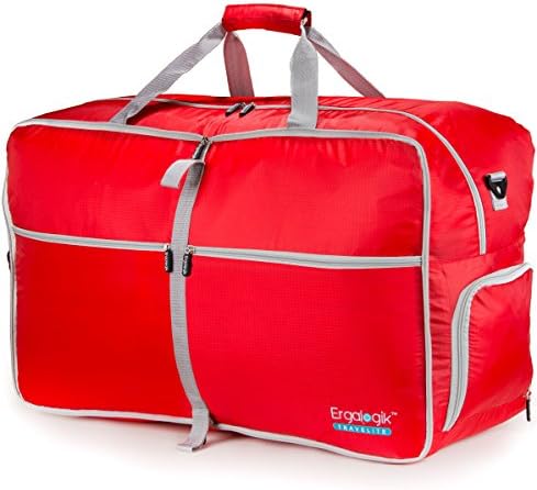 ErgaLogik TraveLite 40L Foldable Travel Duffel Bag For Men & Women โ Water Resistant โ Foldable Travel Duffel Bag For Travel, Gym, Sports & Luggage (Small - 40L - Red)