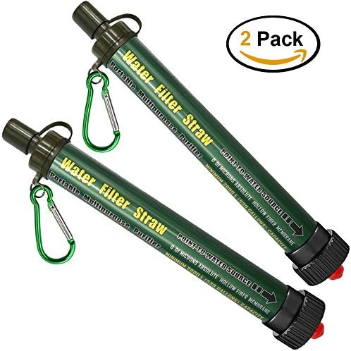 Portable Water Filter HuanLang 2000L Personal Water Purifier Straw Outdoor Survival Water Filtration kit 0.01 Micron Emergency Gear for Camping Hiking Traveling Family Life Backpacking (2PACK) (Grenn)