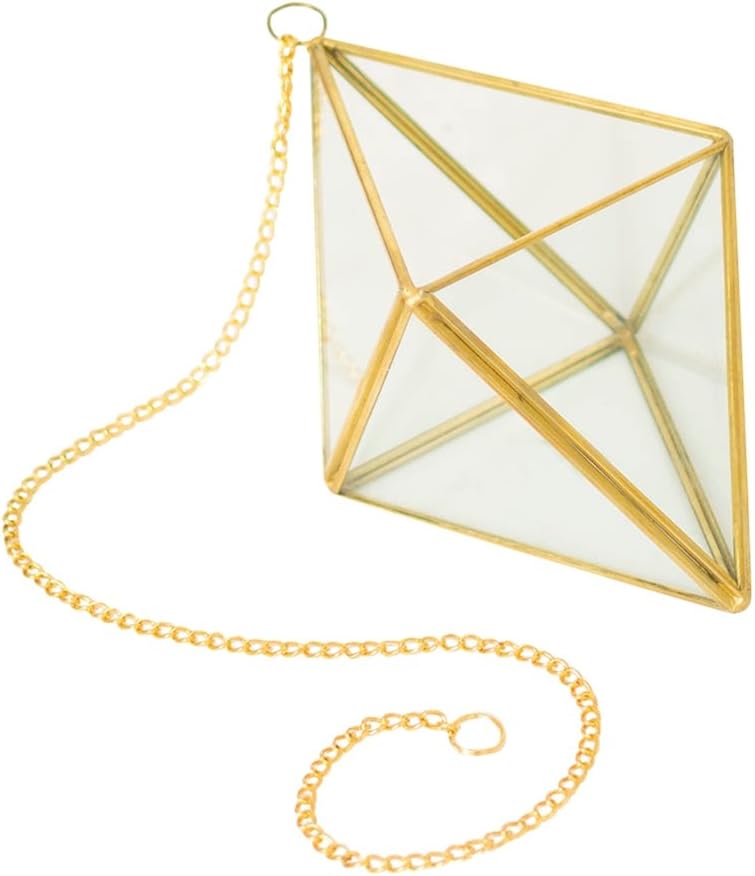 Hanging Diamond Glass Terrariums, Clear Geometric Displays, 8 inch, Wedding Reception Centerpieces, Bistro & Garden Decor, (Gold), (2 Pack)