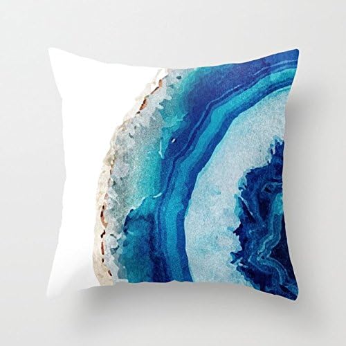 Geode Decor Pillow Case Blue Agate Watercolor Round Beautiful Marble Throw Pillow Cover Home Decorative Nice Gift Indoor/Outdoor Pillowcase for Bedroom Livingroom 16x16 Inch Two Sides Print