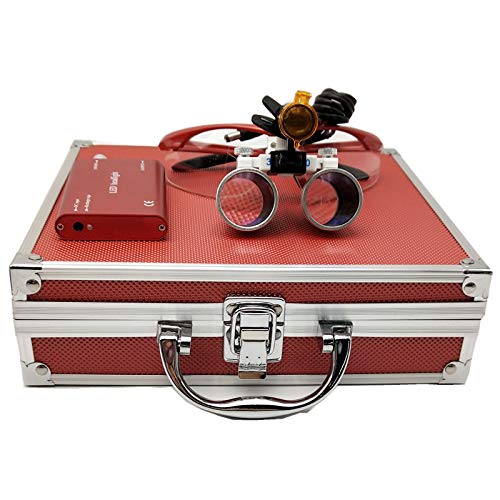 Zgood 3.5X 420mm Working Distance Surgical Binocular Loupes Optical Glass with 3W LED Head Light Lamp + Aluminum Box Red