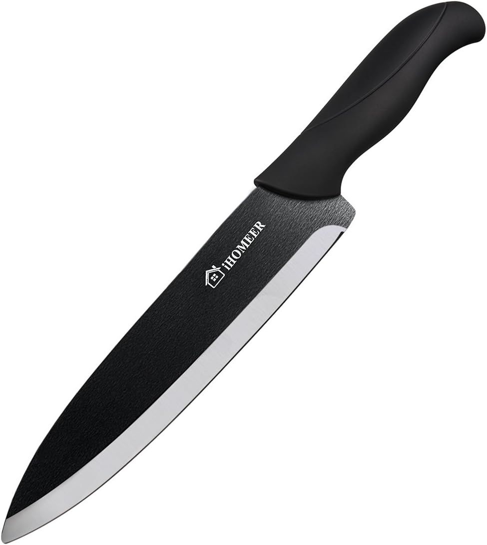 iHOMEER 8 Inch Ceramic Chef Knife Infinity Blade Ceramic Kitchen Knife Healthy Chef Cutlery Ergonomic Handle Chef's Knives with Sheath Black
