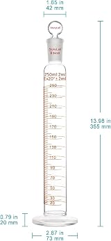 stonylab 250ml Measuring Cylinder Borosilicate Glass w/ Stopper 24/40 Joint view 2