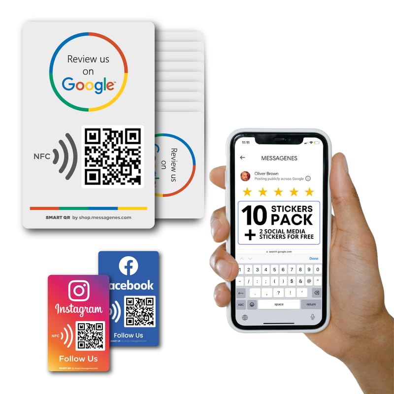 Boost My Reviews - QR & NFC Tap Sticker for Google Reviews Pack - Works on Any Phone - Set Up at Home