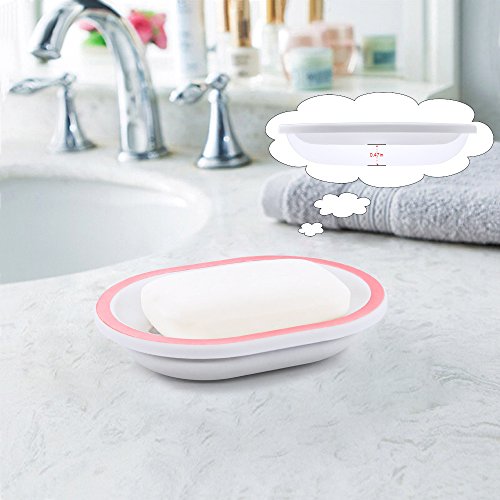 Bligli Durable Draining Soap Dish, Soap Case Bar Soap Holder with Drain for Sinks and Baths, Drain Well, Keep Soap Dry and Clean,Pink and White, 2 Pack