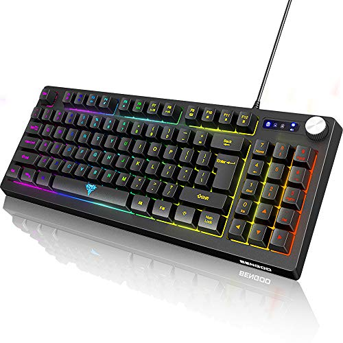 BENGOO Gaming Keyboard, RGB LED Rainbow Backlit Small Gaming Keyboard with 89 Keys and Multimedia Shortcus, Mechanical…