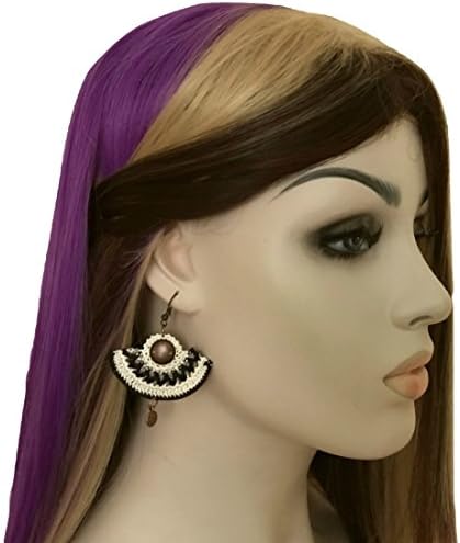 Black White Earrings Chandelier Crochet Handmade Jewelry
