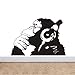 Banksy Vinyl Wall Decal Street Graffiti Monkey Wear Headphone Wall Art Sticker Bansky Chimp Listening to Music Earphone Graffiti Sticker Mural W-23 (Black, 57x83cm)