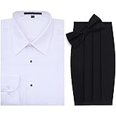 Mens Tuxedo Shirt, Black Cummerbund & Bow Tie Set - Formal Dress Shirt for Wedding, Prom, Black Tie Event - White Button Down
