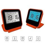 Travel Clock, KRASR Digital Alarm Clock, Portable Battery Operated Desk Clock with Calendar & Temperature (Orange)