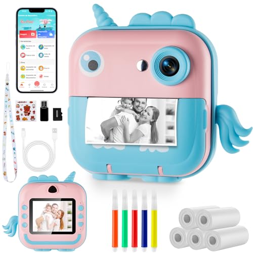 Camara para Niños, 48MP HD Cámara de Impresión Instantánea con Tarjetas de 32G y 5 Rollos de Papel Térmico, Camara Fotos Infantil Instantanea para Niños de 3 a 12 Años, Regalo de Cumpleaños, Navidad