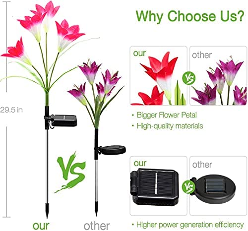 SOLARBABY Solar Garden Lights,4 Pack Solar Lights Outdoor Multicolor Changing Led Solar Flower with Bigger Lily,Solar Powered Lights for Yard Patio Pathway Balcony Outside Decoration
