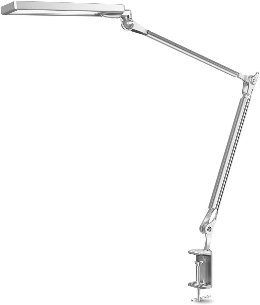 LED Desk lamp, BYBLIGHT Architect Lamp/Task Lamp, Swing Arm Lamp with Metal Clamp, Reading Office Desk Light (Eye-Care Tech, 4 Light Modes, 6 Dimmable Levels, Touch Control, Memory Function) Silver
