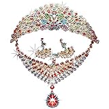 TOOGOO(R) Fashion Wedding Bridal peacock Rhinestone Necklace Earring Crown set of 3 #R0527 Multicolor