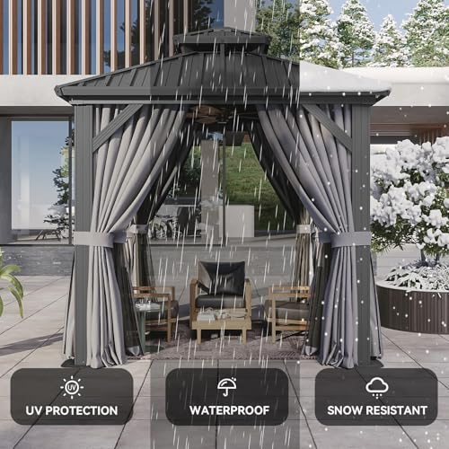 Aoxun 8x8 Hardtop Gazebo Review: Double Galvanized Steel Roof With Netting & Curtains image 30