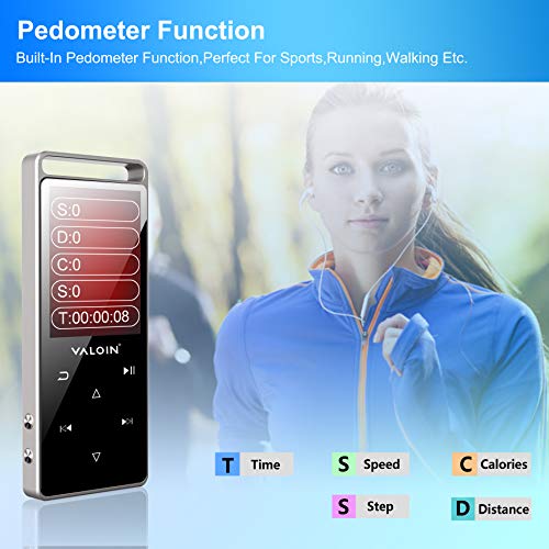 Valoin MP3 Player,Bluetooth 4.0 mp3 Player with FM Radio Lossless Music Player with Pedometer for Walking Support Voice Recorder,Up to 50 Hours Playback