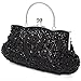 UBORSE Beaded Sequin Design Flower Wedding Evening Purse Vintage Large Clutch Bag Black