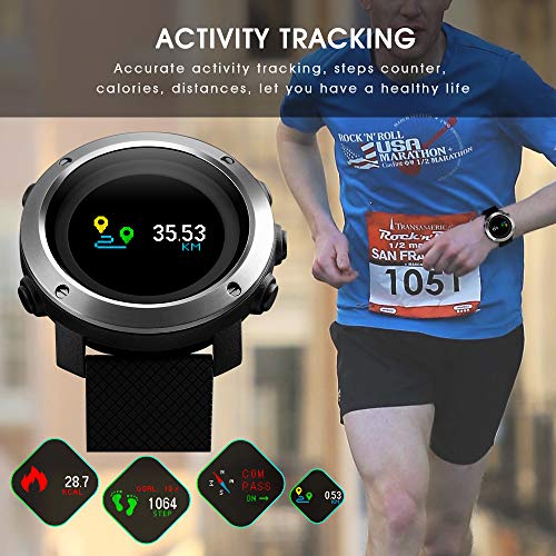 SKMEI Digital Watch, Waterproof Military Watch with Compass Stopwatch Pedometer LED Color Screen Wrist Watch for Men