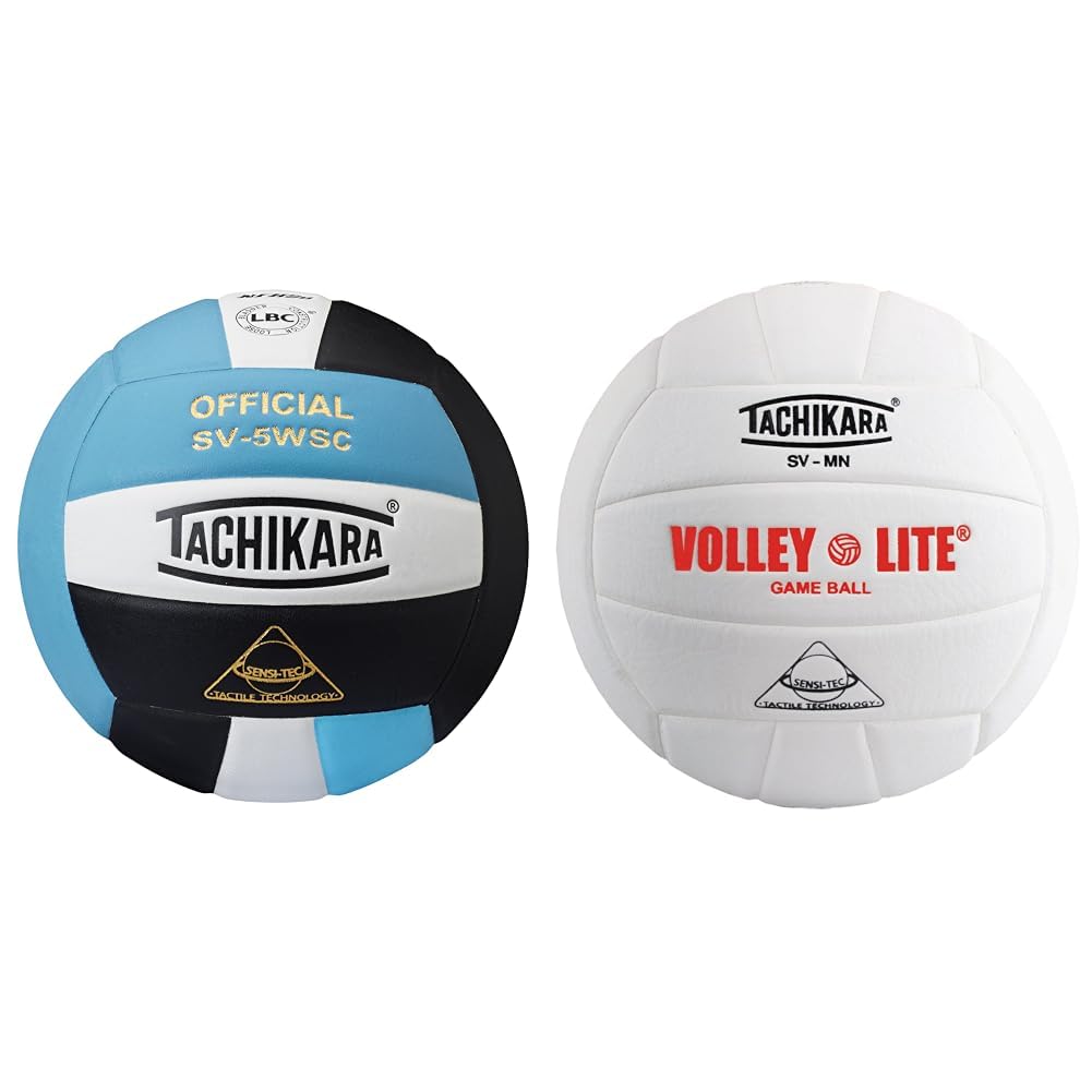 Tachikara SV5WSC Sensi-Tec Volleyball (Powder Blue/White/Black) Volley-Lite SV-MN Indoor Volleyball Bundle Image