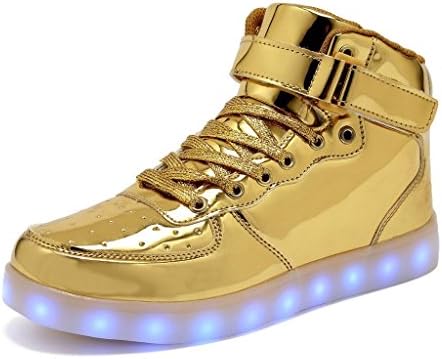 Women Men Dance High Top LED Light Up Shoes Flashing Sport Sneakers (Gold 46/15 B(M) US Women/11 D(M) US Men)
