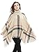 Women's Fringe Cape Long Shawl Big Grid Winter Warm Lattice Large Scarf, Beige