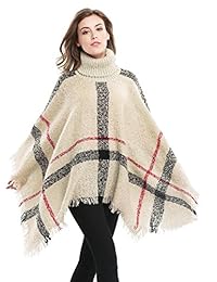 Poncho tejido con mangas murciélago y borlas, cuello alto, para mujer de Bellady