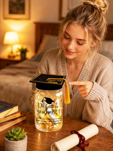 TUZELITA Original Passed Exam Gift, LED Bottle Light Graduation Money Gifts Packaging with Graduate Hat - Gift Box for ABI, Bachelor, Master Graduation Gift Du hast es Geschafft