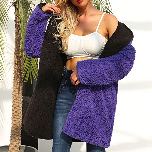 Sunward Women's Warm Reversible Faux Fur Winter Hooded Cardigan Coat (3XL, Purple)