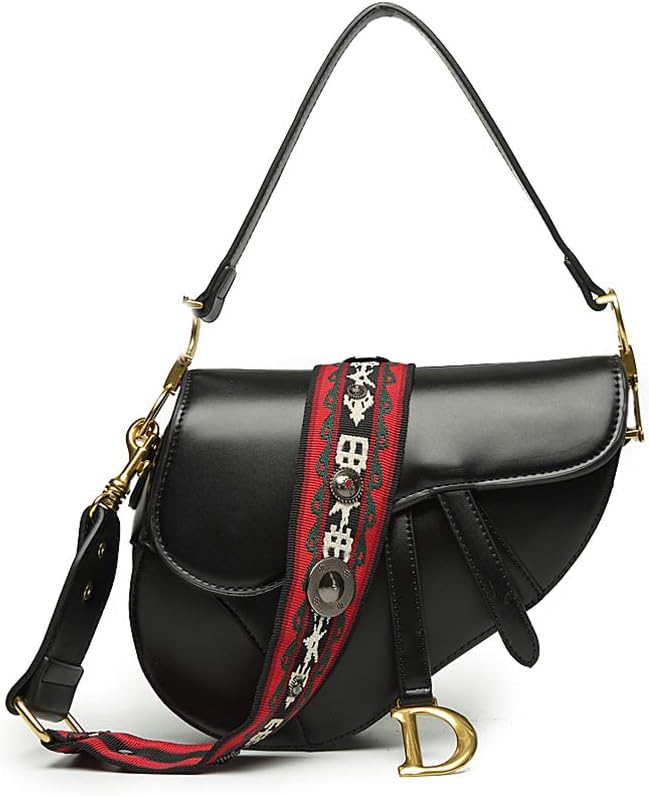 Onzama Fashion Saddle Satchel Bags for Women Designer Crossbody Handbags Shoulder Purses for Ladies (Pure Black)