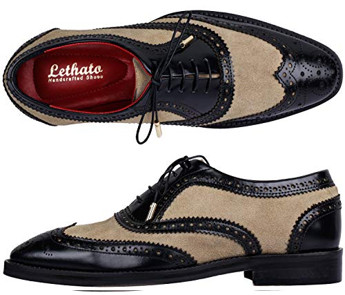 Lethato Wingtip Brogue Oxford Dress Shoes Handmade Men's Genuine Leather Lace up Dress Shoes Camel