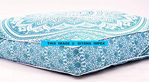 DIYANA IMPEX Ombre Mandala Large Floor Cushion Handmade Lounge Seating Ottoman Pillow Cover Indian Oversized Ottoman Pouf Square Pillow Floor Pillow Covers