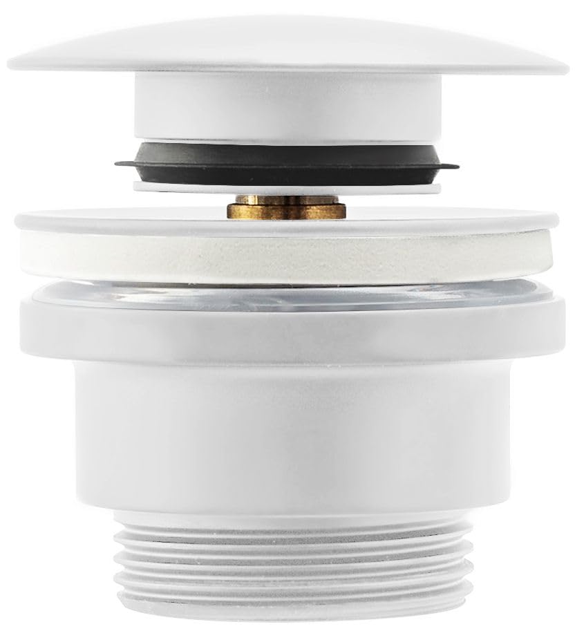 Rea Universal Bathroom Sink Plug with Overflow Pop Up Waste in Brass (Matte White)