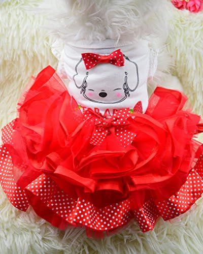 CHBORLESS Fashion Sweet Puppy Dog Love Printed Princess Skirt Pet Dog Lace Cake Camisole Tutu Dress (Red, X-Small)